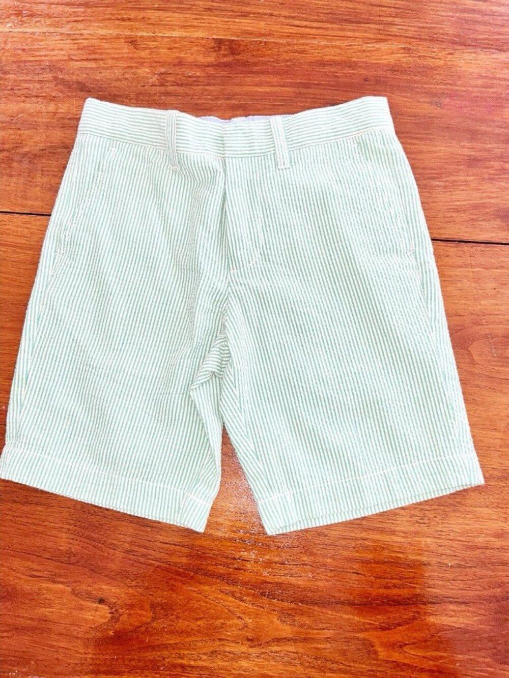 Crewcuts J. Crew Boys Seersucker Shorts Green White Size 7 Flexible Waist